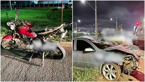 Batida entre carro e moto deixa uma mulher morta e deixa 2 feridos