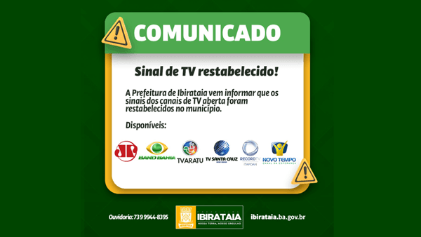 Ibirataia: Prefeitura restabelece Canais de TV Aberta para a Comunidade