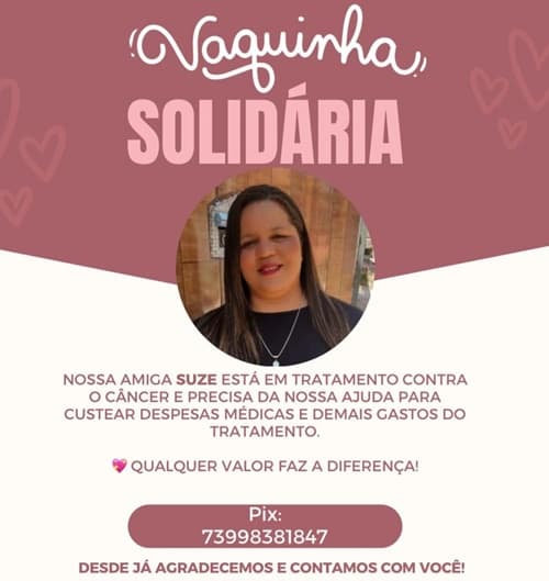 Ibirataia: Participe da corrente de solidariedade para ajudar Suze na luta contra o câncer