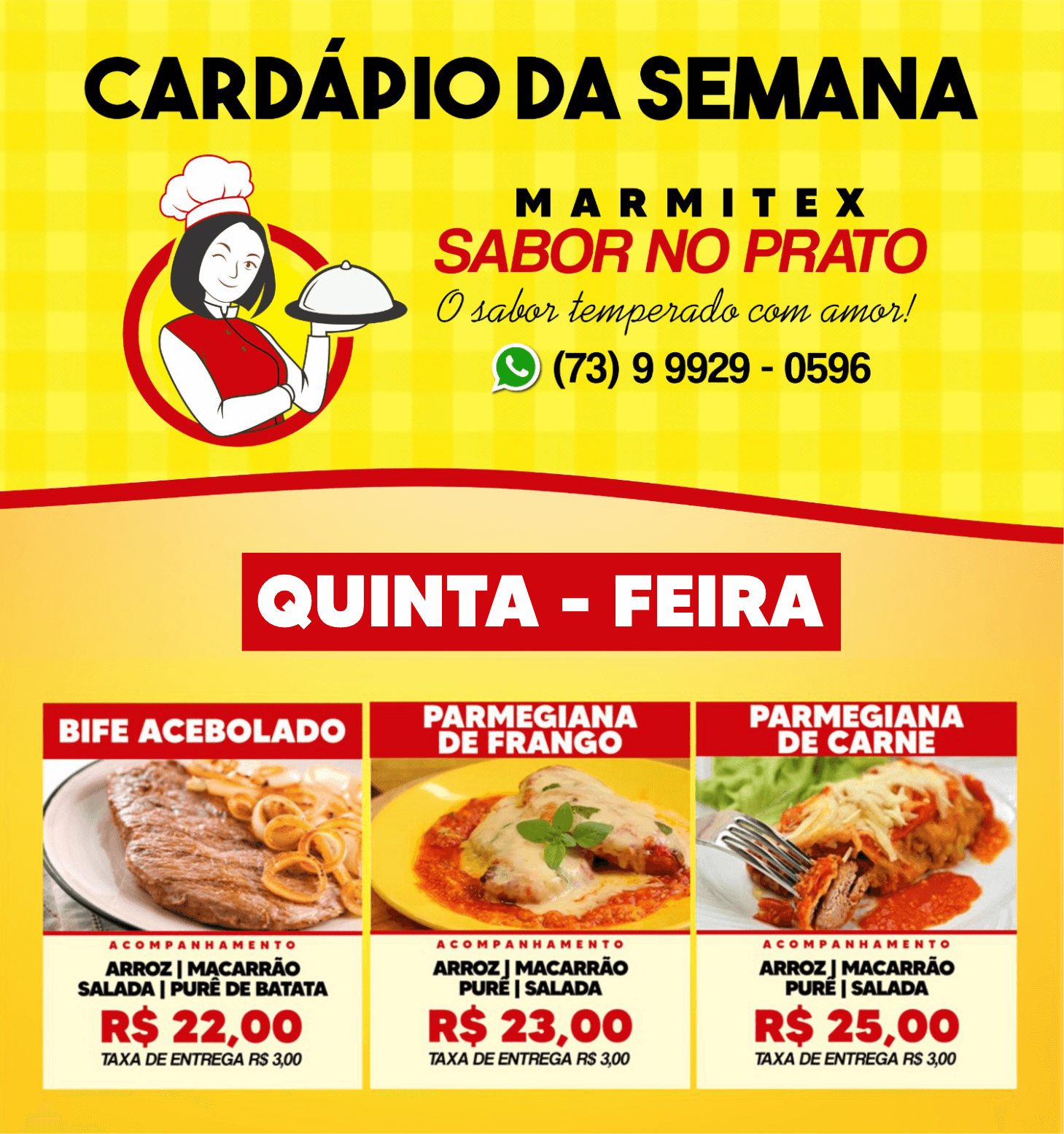 Confira o cardápio do Sabor no Prato desta quinta-feira, 29