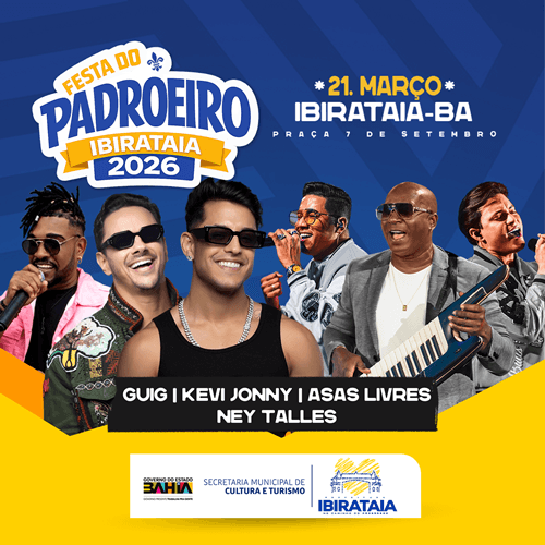 Ibirataia: Festa do Padroeiro 2026 terá grandes atrações musicais na Praça 7 de Setembro
