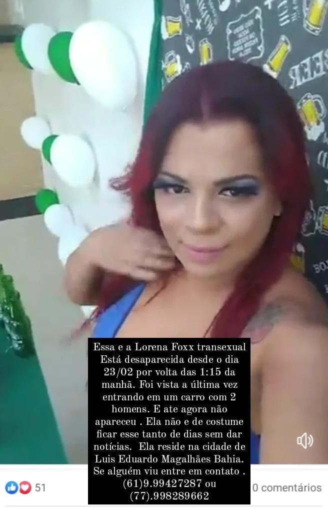 Família procura por Lorena Foxx transexual desaparecida na Bahia