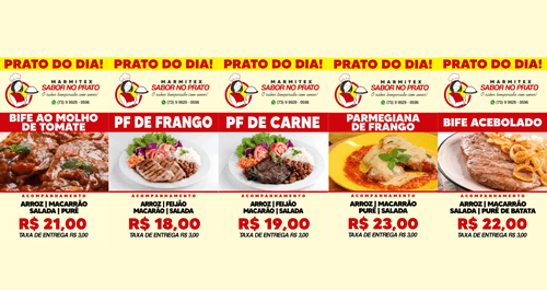 Cardápio deste sábado, 20, da Marmitex Sabor no Prato