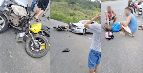 Acidente entre carro e moto deixa motociclista ferido em Gandu