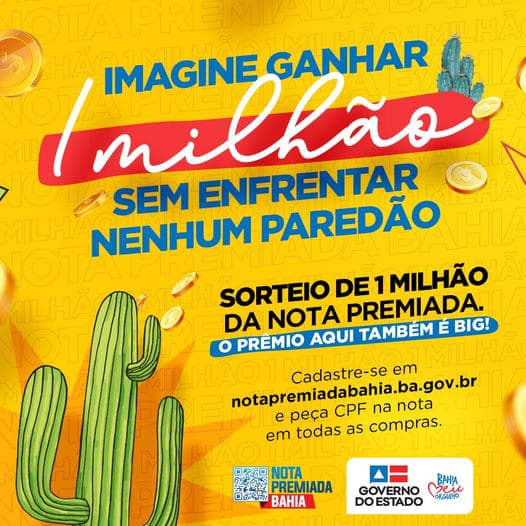 Faça seu cadastro no NOTA PREMIADA DA BAHIA e concorra a 1 MILHÃO DE REAIS