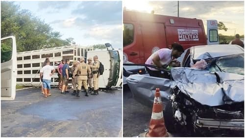 Em Bom Jesus da Lapa 6 pessoas ficam feridas após acidente entre carro e caminhão