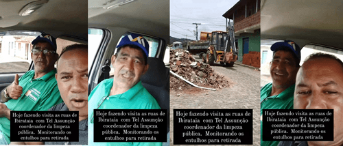Coordenador da Limpeza Pública de Ibirataia, Tel da Limpeza, e Radialista Luiz Sérgio do Programa Conexão Ibirataia promovem ação de monitoramento e remoção de entulhos