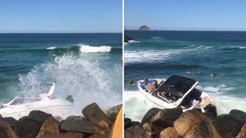 Família inteira perde rumo e barco vai parar nas pedras
