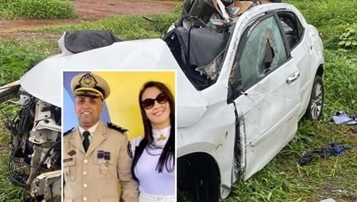 Major da PM e esposa morrem em grave acidente entre carro e carreta no oeste da Bahia.