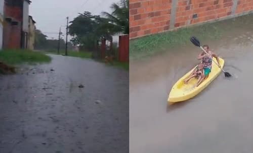 Moradores ficam ilhados e têm casas alagadas após fortes chuvas na Bahia