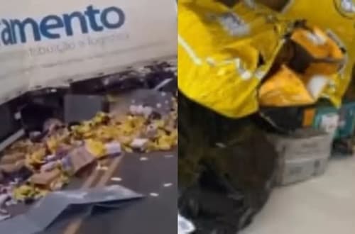 Caminhão do Mercado Livre tomba e carga é saqueada por populares