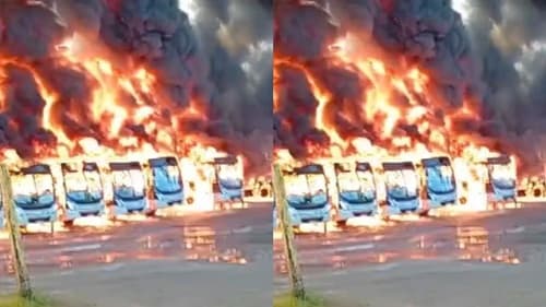 Incêndio de grandes proporções destrói 27 ônibus em garagem de Belo Horizonte