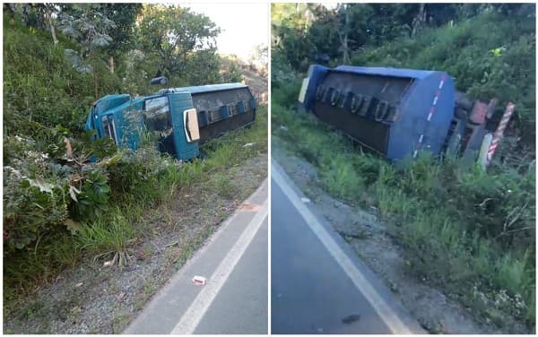 Caminhão carregado de combustíveis tomba na BA-120, entre Algodão e Ibirataia