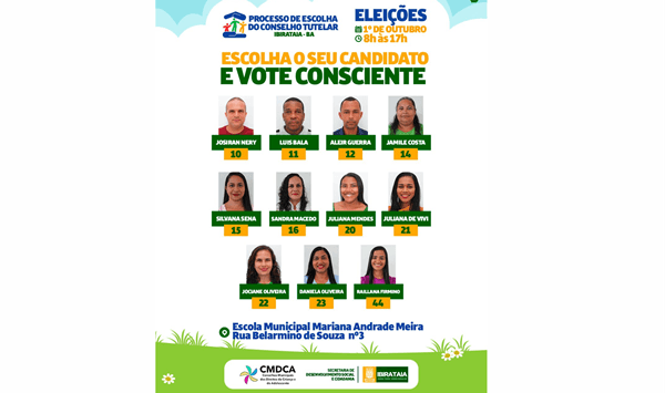 Eleição para Conselheiros Tutelares de Ibirataia para o Biênio 2024-2027, acontece neste domingo, 01
