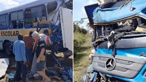 Grave acidente entre carreta e ônibus escolar deixa feridos na Bahia