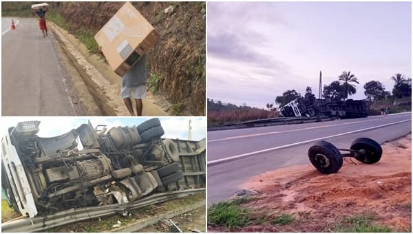 Acidente na BR-101 resulta em prisão de dois homens por furto de TVs de caminhão tombado