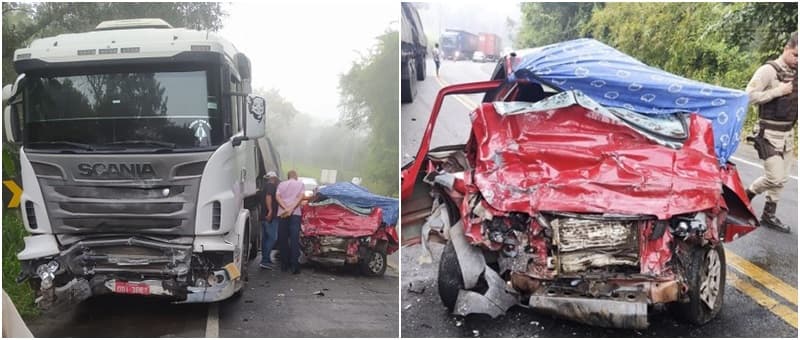 Acidente entre caminhão e carro de passeio deixa dois mortos