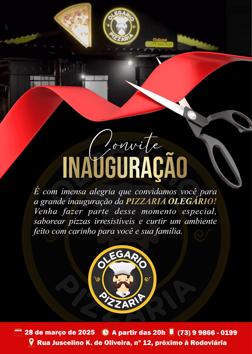 Ibirataia se prepara para a Grande Inauguração da PIZZARIA OLEGÁRIO nesta Sexta-feira (28)!