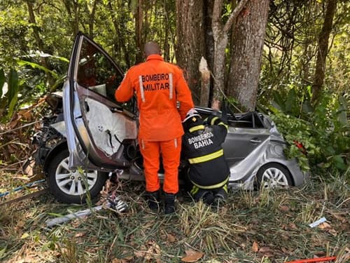 Duas pessoas morrem e uma fica ferida após carro bater em árvore às margens da BR-101