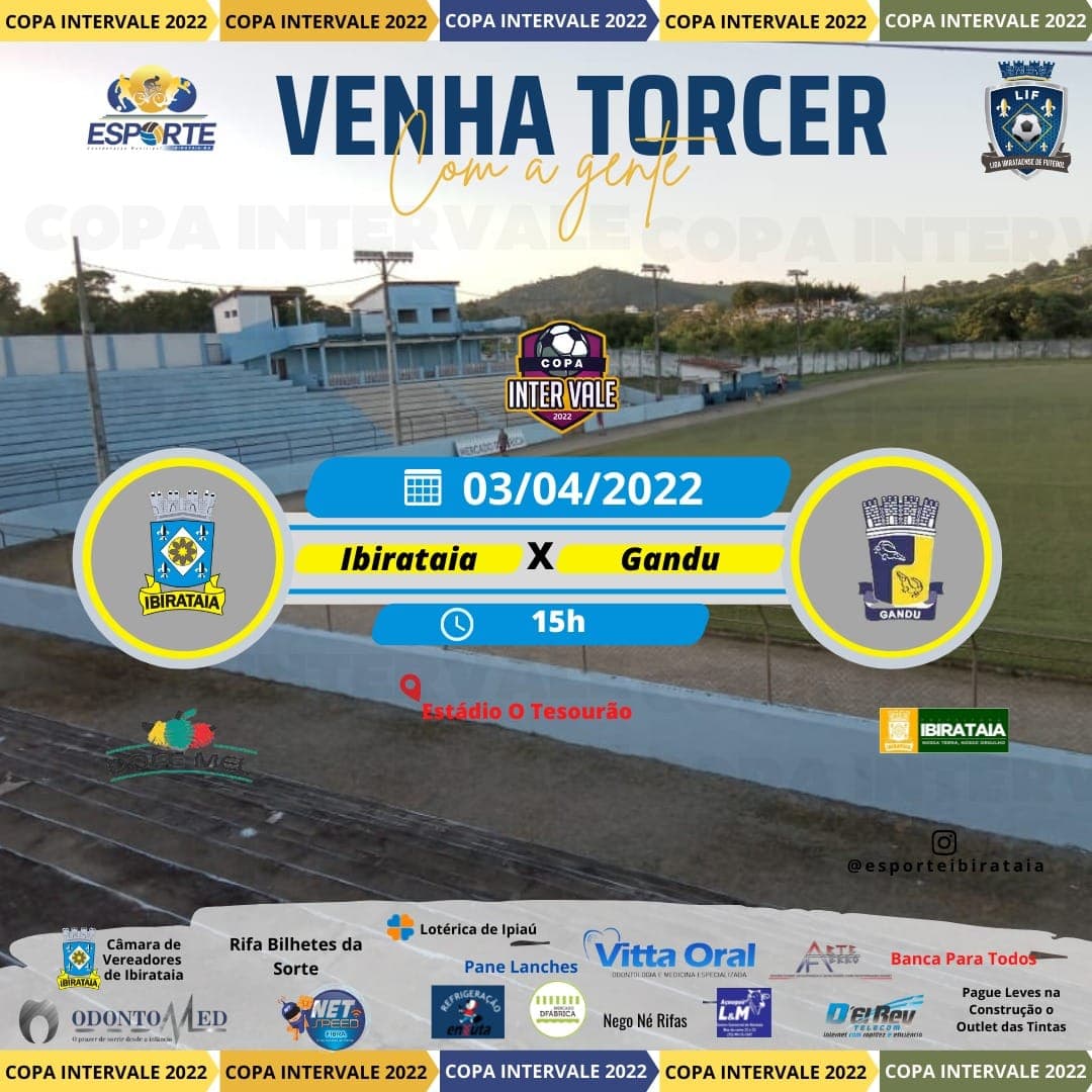 Dia 3 de abril a Seleção de Ibirataia enfrenta a Seleção de Gandu na Copa InterVale 2022