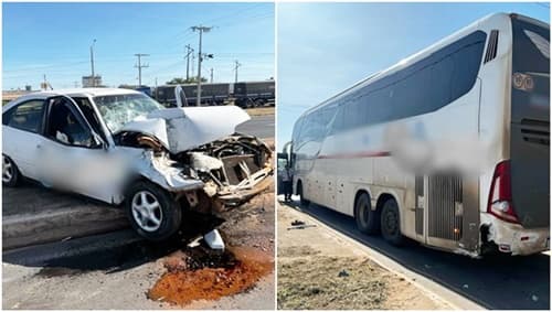 Acidente entre carro e ônibus deixa uma pessoa ferida