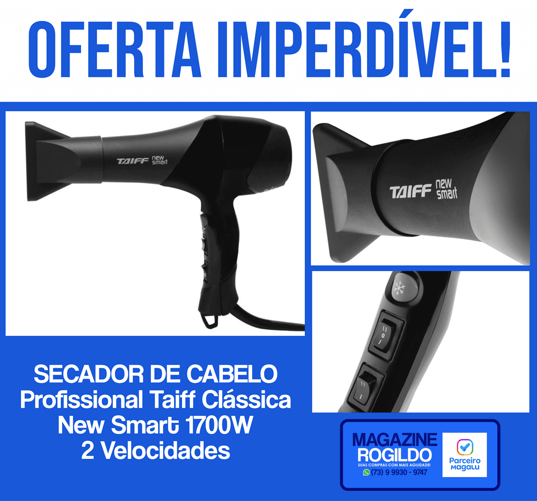 SECADOR DE CABELO PROFISSIONAL TAIFF CLÁSSICA - NEW SMART 1700W 2 VELOCIDADES