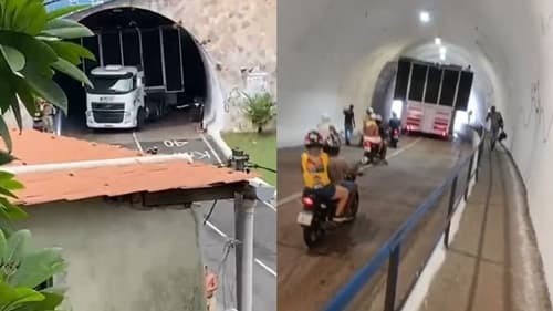 Trio elétrico fica preso túnel de acesso ao Carnaval, atrapalha foliões e cena viraliza