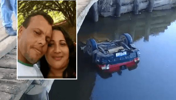 Casal que morava em Itamaraju morre afogado após carro cair de ponte em rio