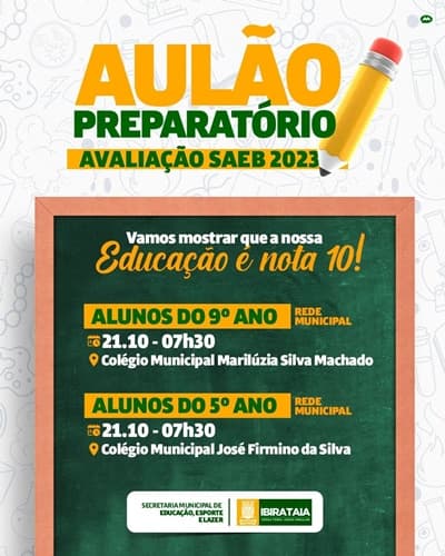 Ibirataia: Tá Chegando o Aulão Preparatório para a Avaliação do SAEB 2023!