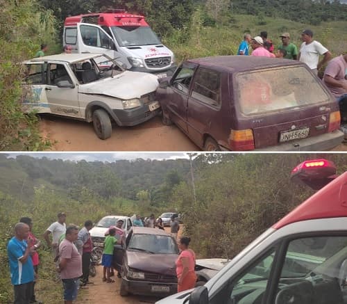 Colisão de carros deixa feridos na zona rural de Ibirataia