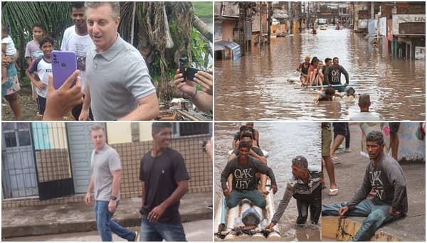 Luciano Huck grava em Itabuna e conhece a história de um pescador que virou herói em meio a um cenário de dor e destruição