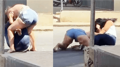 Mulheres saem no tapa no meio da rua e o bambu geme sem dó
