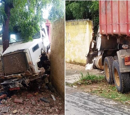 Carreta desgovernada atinge muro de escola em Guanambi