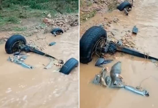 Carro fica destruído após cair em cratera no município de Boa Nova; uma pessoa ficou ferida