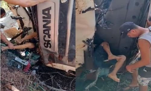Populares resgatam motorista de ferragens após acidente na BR -101, próximo a Ibirapitanga