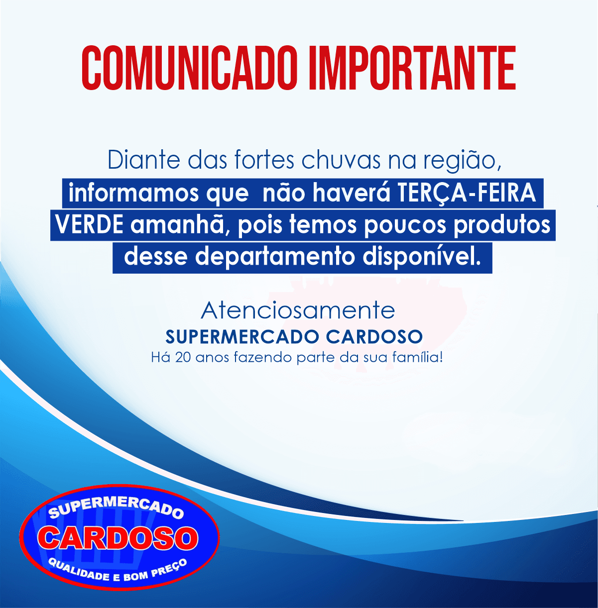 Supermercado Cardoso | Comunicado