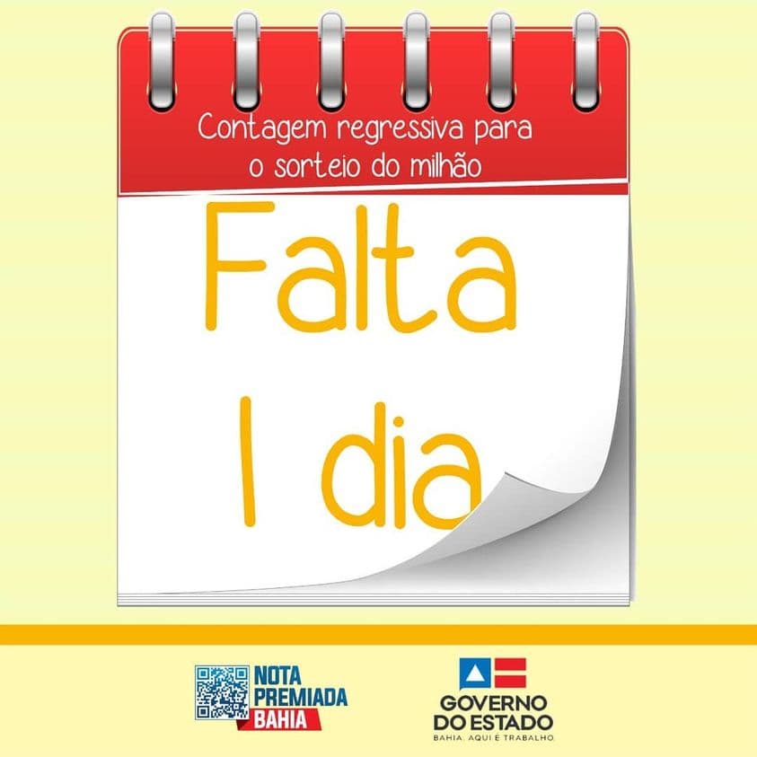Falta um dia para ao sorteio de Um Milhão de Reais da Nota Premiada da Bahia