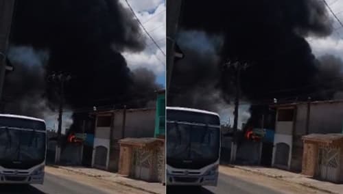 Incêndio em garagem destrói quatro ônibus na cidade de Catu, Bahia