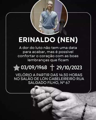 Família Quinto Aanuncia o Velório e Sepultamento de Erinaldo Quinto (Nen)