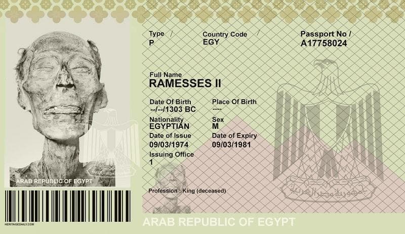 O faraó Ramsés II precisou tirar passaporte de 3.000 depois de morto