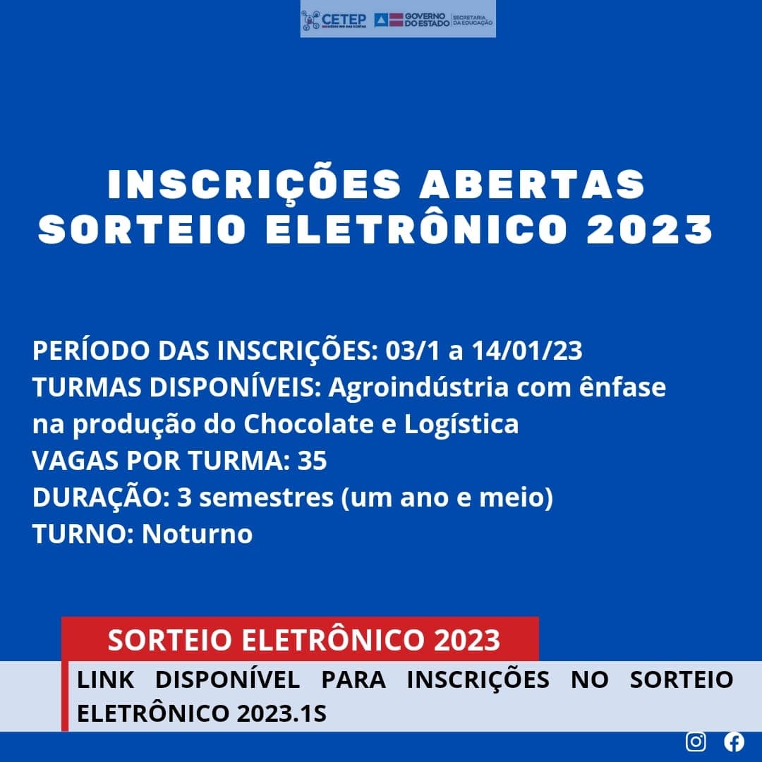 Sorteio eletrônico para os cursos técnicos de nível médio da Bahia