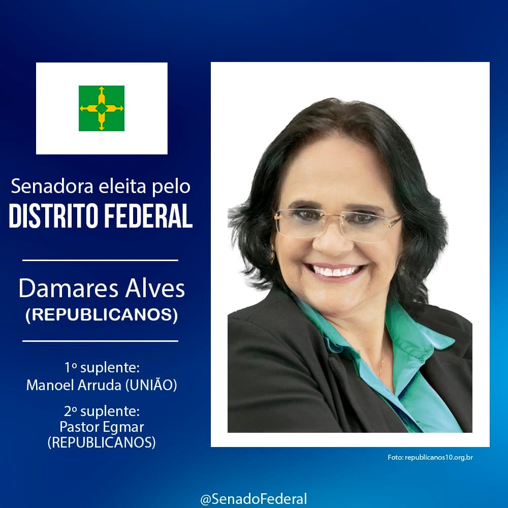 Eleita senadora pelo Distrito Federal, Damares Regina Alves