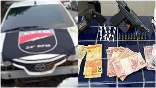 Dois homens e uma mulher são presos com armas, drogas e um veículo roubado