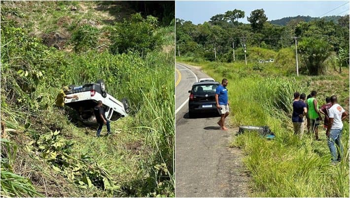 Duas pessoas ficam feridas após carro cair em ribanceira na BR-330
