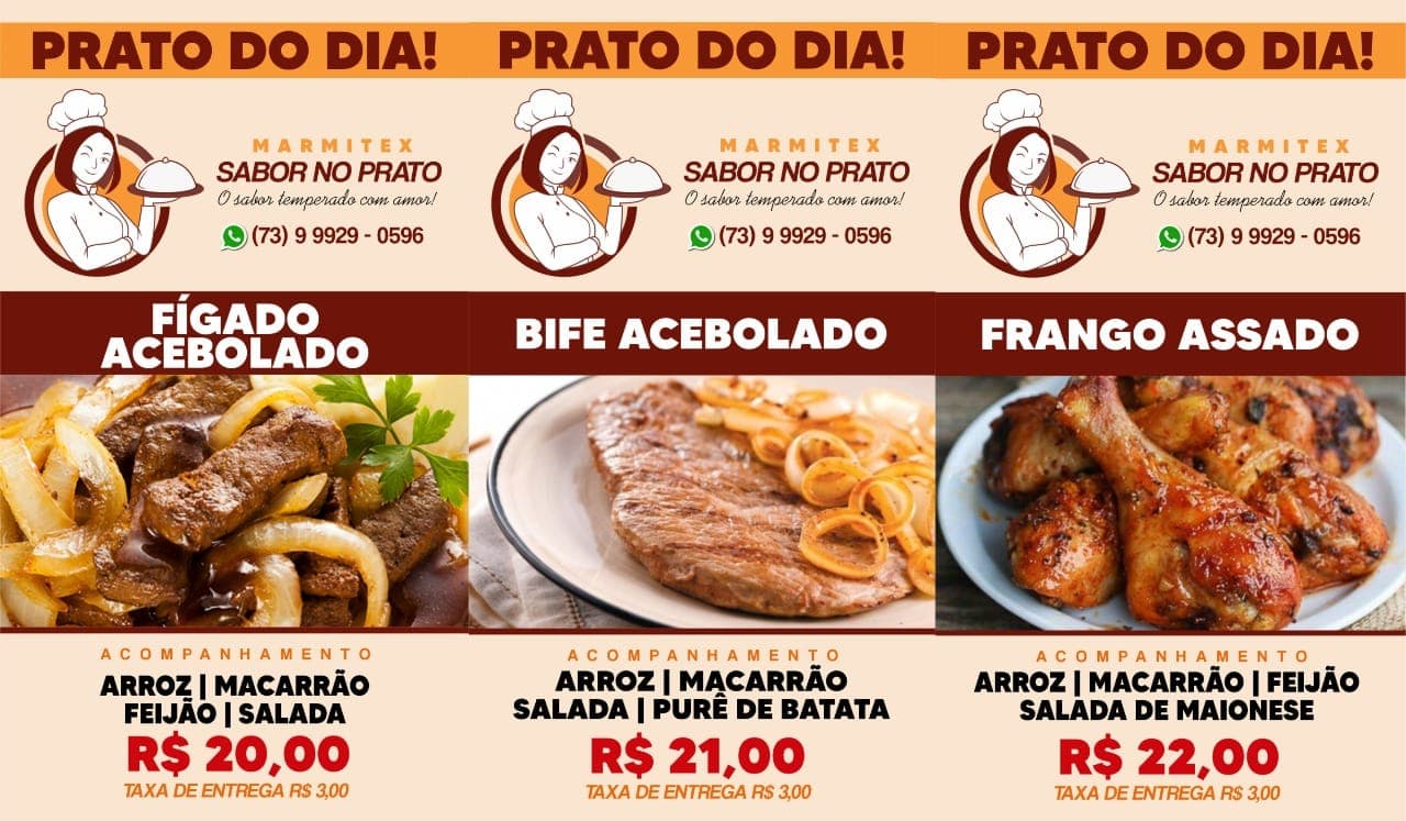 Marmitex Sabor no Prato: Confira o PRATO DO DIA desta quarta-feira, 16