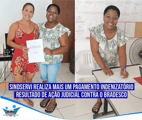 SINDSERV realiza mais um pagamento indenizatório resultado de ação judicial contra o Bradesco