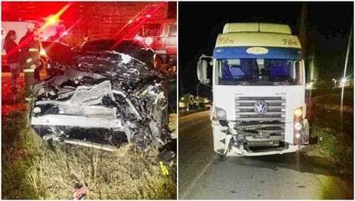 Acidente envolvendo carro e caminhão deixa homem ferido