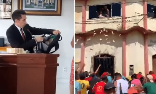 Vereador provoca escândalo em Cândido Mendes, Maranhão, jogando 300 mil reais pela janela para denunciar suposto suborno