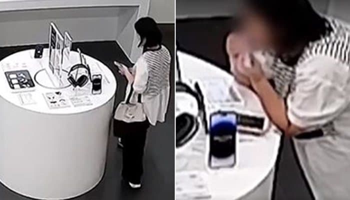 Mulher rouba iPhone em balcão após roer cabo de segurança