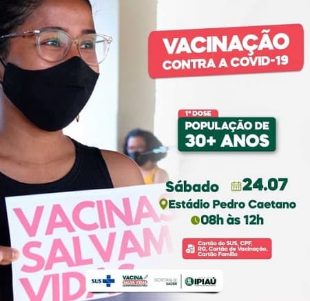 Covid-19: Ipiaú vacina neste sábado pessoas com 30 anos ou mais